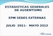 ESTADISTICAS GENERALES DE AUSENTISMO EPM SEDES EXTERNAS JULIO 2011– MAYO 2012