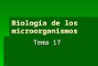 Biología de los microorganismos Tema 17. INTRODUCCIÓN Microorganismo es cualquier ser que sólo puede verse con un microscopio. Microorganismo es cualquier