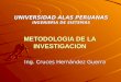 METODOLOGIA DE LA INVESTIGACION Ing. Cruces Hernández Guerra UNIVERSIDAD ALAS PERUANAS INGENIERIA DE SISTEMAS