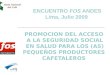 ENCUENTRO FOS ANDES Lima, Julio 2009 PROMOCION DEL ACCESO A LA SEGURIDAD SOCIAL EN SALUD PARA LOS (AS) PEQUEÑOS PRODUCTORES CAFETALEROS