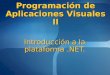 Programación de Aplicaciones Visuales II Introducción a la plataforma.NET