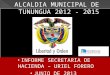 INFORME SECRETARIA DE HACIENDA – URIEL FORERO JUNIO DE 2013 ALCALDIA MUNICIPAL DE TUNUNGUA 2012 - 2015