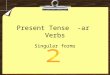 Present Tense -ar Verbs Singular forms. Juan _______ por teléfono. hablohablashabla
