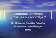 Síndrome Anémico ¿ Cuál es su abordaje ? Dr. Roberto Carrillo Briceño Internista hematólogo 2009