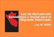 Ley de Reinserción Económica y Social para el Migrante Retornado Ley Nº 30001