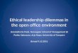 Ethical leadership dilemmas in the open office environment Donatella De Paoli, Norwegian School of Management BI Perttu Salovaara, Arja Ropo, University