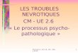 ESI 1ere A - EU 2.6 - fév - Mars 20101 LES TROUBLES NEVROTIQUES CM - UE 2.6 « Le processus psycho- pathologique »