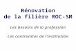 Rénovation de la filière ROC-SM Les besoins de la profession Les contraintes de linstitution