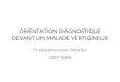 ORIENTATION DIAGNOSTIQUE DEVANT UN MALADE VERTIGINEUX Pr Abdelmonem Ghorbel 2007-2008