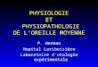 PHYSIOLOGIE ET PHYSIOPATHOLOGIE DE L'OREILLE MOYENNE P. Herman Hopital Lariboisière Laboratoire d'otologie expérimentale