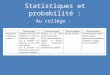 Statistiques et probabilité : Au collège :. Continuité dans les apprentissages. Apprentissage progressif des arbres pondérés de la troisième à la première