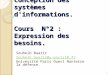Initiation à la conception des systèmes d'informations. Cours N°2 : Expression des besoins. Souheib Baarir Souheib.baarir@u-paris10.fr Université Paris
