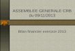 ASSEMBLEE GENERALE CRB du 09/11/2013 Bilan financier exercice 2013