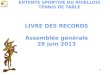 1 LIVRE DES RECORDS Assemblée générale 28 juin 2013 ENTENTE SPORTIVE DU RIDELLOIS TENNIS DE TABLE