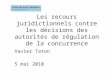 Les recours juridictionnels contre les décisions des autorités de régulation de la concurrence Xavier Taton 5 mai 2010