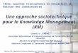 Une approche sociotechnique pour le Knowledge Management (KM) Leoncio JIMÉNEZ Licencié en informatique et sciences humaines de lUniversité Libre de Bruxelles