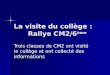 La visite du collège : Rallye CM2/6 ème Trois classes de CM2 ont visité le collège et ont collecté des informations
