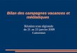 Bilan des campagnes vacances et médiatiques Réunion sous régionale du 21 au 23 janvier 2009 Cameroun