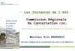 1 Les Instances de lARS Commission Régionale de Concertation (CRC) Monsieur Elie BOURGEOIS Directeur délégué de la Coordination des soins et de lefficience