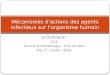 Dr DEMONCHY CCA Service d’Infectiologie – CHU de Nice IFSI 1 ère année - 2014 Mécanismes d'actions des agents infectieux sur l'organisme humain
