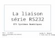 La liaison série RS232 BTS Systèmes Numériques Marc SILANUS marc.silanus@ac-aix-marseille.fr  Lycée A. Benoit L'Isle sur la Sorgue