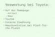 Verwertung bei Toyota: Auf der Homepage: –Artikel –News Youtbe Externe Erwähnung Repräsentation bei Plant-for-the-Planet