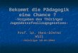 Bekommt die Pädagogik eine Chance ? -Vorgaben des Thüringer Jugendstrafvollzugsgesetzes- Prof. Dr. Hans-Dieter Will Meiningen 29.04.2008