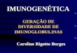GERAÇÃO DE DIVERSIDADE DE IMUNOGLOBULINAS Caroline Rigotto Borges IMUNOGENÉTICA