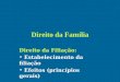 Direito da Família Direito da Filiação: Estabelecimento da filiação Efeitos (princípios gerais)