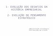 1- EVOLUÇÃO DOS DESAFIOS DA HISTÓRIA EMPRESARIAL 2- EVOLUÇÃO DO PENSAMENTO ESTRATÉGICO Administração Estratégica Prof-Daciane de O.Silva