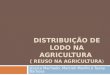 DISTRIBUIÇÃO DE LODO NA AGRICULTURA ( REUSO NA AGRICULTURA) Jéssica Machado, Marcieli Manfio e Tuany Barbosa