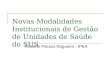 Novas Modalidades Institucionais de Gestão de Unidades de Saúde do SUS Roberto Passos Nogueira - IPEA