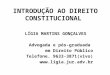 INTRODUÇÃO AO DIREITO CONSTITUCIONAL LÍGIA MARTINS GONÇALVES Advogada e pós-graduada em Direito Público Telefone. 9633-3871(vivo) 