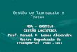 Gestão de Transporte e Frotas MBA – CASTELO GESTÃO LOGÍSTICA Prof. Manuel O. Lemos Alexandre Mestre Engenharia de Transportes COPPE - UFRJ