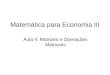 Matemática para Economia III Aula 4: Matrizes e Operações Matriciais