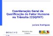 Ministério das Cidades DENATRAN Coordenação Geral de Qualificação do Fator Humano no Trânsito (CGQFHT) Juciara Rodrigues