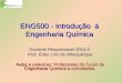 ENG500 - Introdução à Engenharia Química Docente Responsável 2014.2: Prof. Édler Lins de Albuquerque Aulas e palestras: Professores do Curso de Engenharia