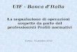 La segnalazione di operazioni sospette da parte del professionisti Profili normativi Torino, 14 ottobre 2010 UIF - Banca dItalia