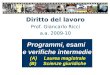 Diritto del lavoro Prof. Giancarlo Ricci a.a. 2009-10 Programmi, esami e verifiche intermedie (A)Laurea magistrale (B)Scienze giuridiche