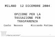 1 MILANO 12 DICEMBRE 2004 Riccardo Patimo OPZIONE PER LA TASSAZIONE PER TRASPARENZA Carlo Nocera