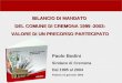 BILANCIO DI MANDATO DEL COMUNE DI CREMONA 1999 -2003: VALORE DI UN PRECORSO PARTECIPATO Paolo Bodini Sindaco di Cremona Dal 1995 al 2004 Padova 15 gennaio