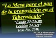 CONF. ÉXODO 25:23-30. (EX. No. 25B). LA MESA PARA EL PAN DE LA PROPOSICIÓN EN EL TABERNACULO