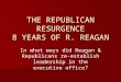 THE REPUBLICAN RESURGENCE 8 YEARS OF R. REAGAN In what ways did Reagan & Republicans re-establish leadership in the executive office?