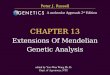 台大農藝系 遺傳學 601 20000 Chapter 12 slide 1 CHAPTER 13 Extensions Of Mendelian Genetic Analysis Peter J. Russell edited by Yue-Wen Wang Ph. D. Dept. of Agronomy,