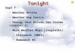 Tonight Sept 7 Weather Review Weather Review Weather map basics Weather map basics Energy that Drives the Storms (chapter 2) Energy that Drives the Storms
