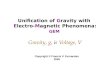 Unification of Gravity with Electro-Magnetic Phenomena: GEM Gravity, g, is Voltage, V Copyright © Francis V. Fernandes 2009