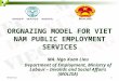 1 8/30/2015 ORGNAZING MODEL FOR VIET NAM PUBLIC EMPLOYMENT SERVICES MA. Ngo Xuan Lieu Department of Employment, Ministry of Labour – Invalids and Social