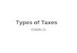 Types of Taxes Chapter 11. Federal Income Taxes Social Security Taxes Medicare Taxes State Income Taxes Sales Tax Excise Tax Property Taxes Local Taxes