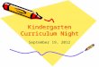 Kindergarten Curriculum Night September 19, 2012