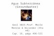 Agua Subterránea (Groundwater) Geol 3025-Prof. Merle Monroe & Wicander (4ta ed) Cap. 16, págs 496-531